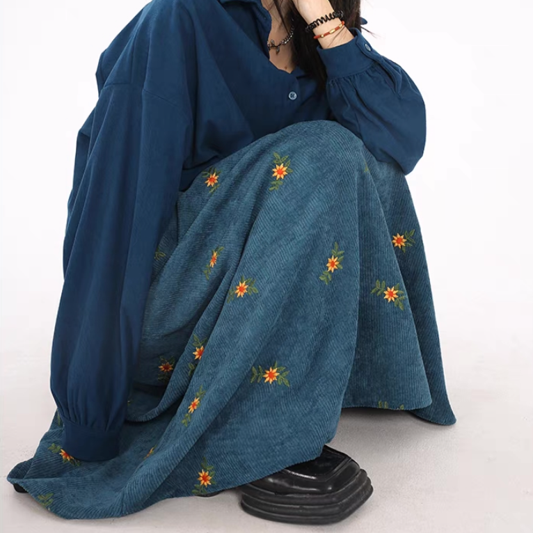 スカート/レディーススカート/ボトムス /ウエストゴム/コーデュロイ/春秋