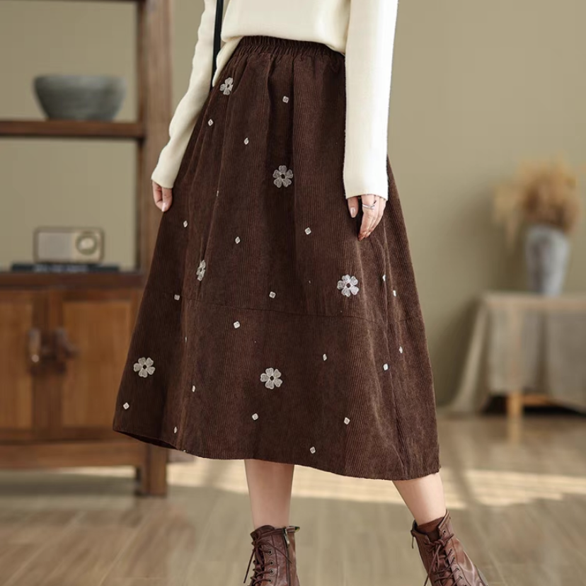 スカート/レディーススカート/ボトムス /ウエストゴム/コーデュロイ/春秋