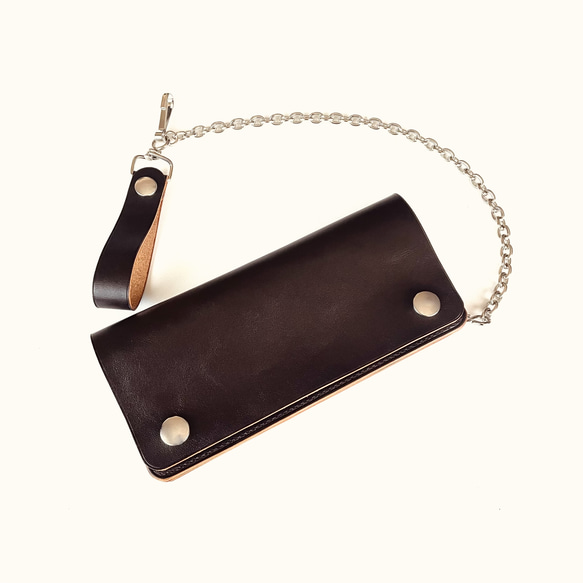 トラッカーウォレット ミドル　ダークブラウン　チェーンセット　ホースハイドレザー トラッカーウォレット ダークブラウン ヴィンテージタロンジッパー