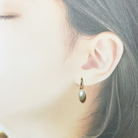 本当に綺麗な輝り輝り本真珠の雫フックピアス 10mm 淡水パール サージカルステンレス316L 金属アレルギー ライス 3枚目の画像