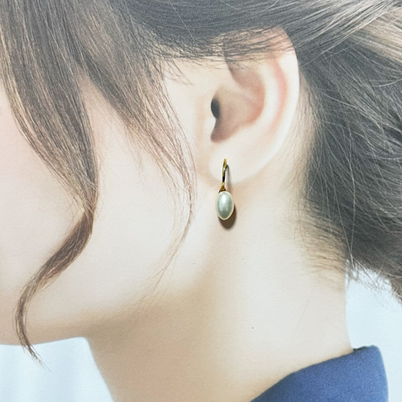 本当に綺麗な輝り輝り本真珠の雫フックピアス 10mm 淡水パール サージカルステンレス316L 金属アレルギー ライス 6枚目の画像