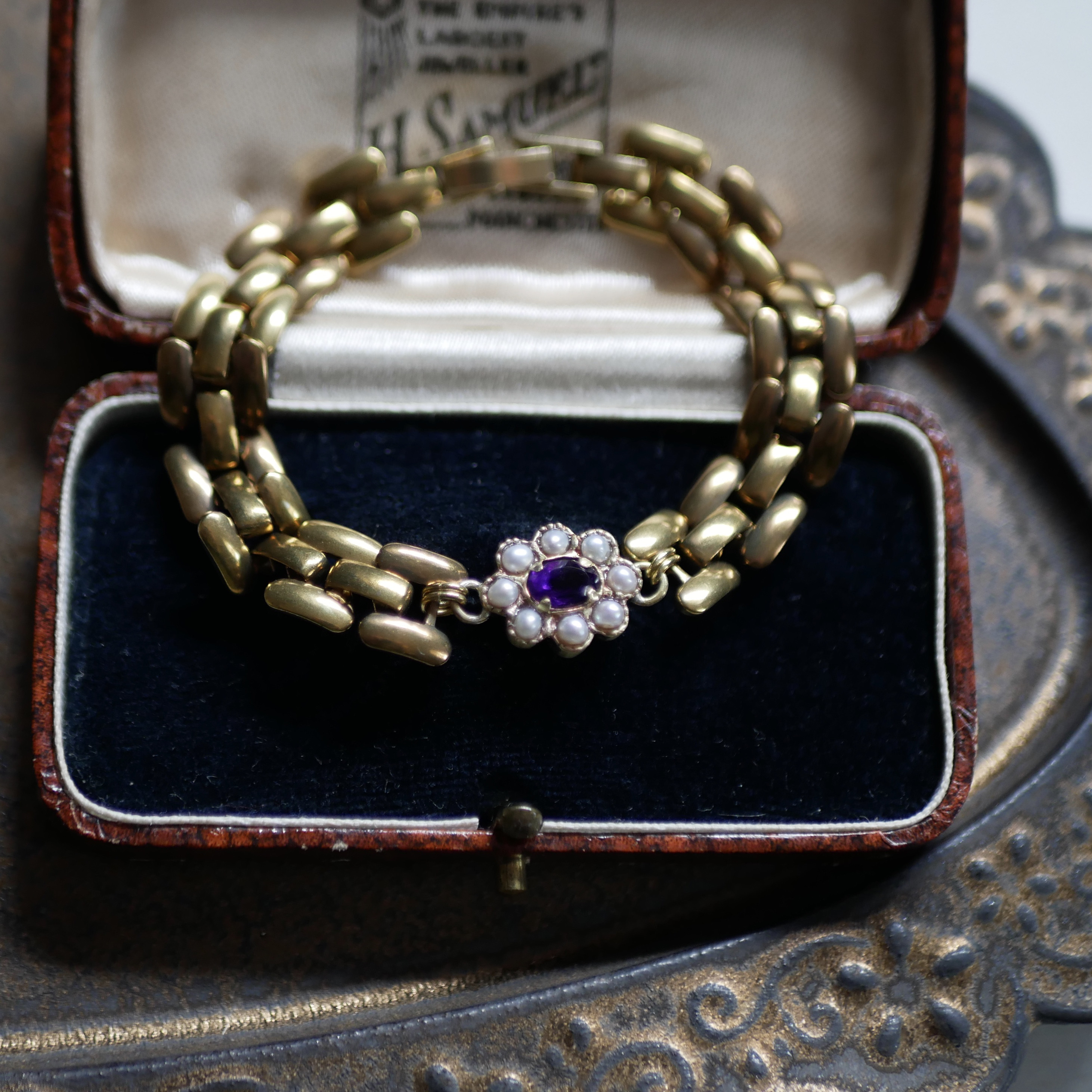 ブレスレット【Charlotte/アメジスト】真鍮　ヴィンテージチェーン