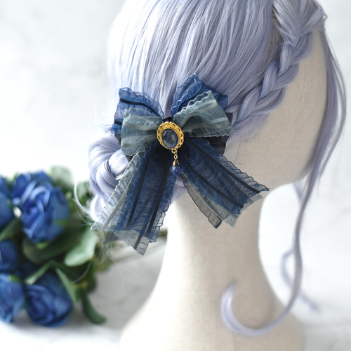 2wayリボン【星空の少女】◇ブローチ＆髪飾り/ヘアーアクセ ブローチ