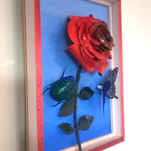 立体絵画の「一輪の薔薇と、近寄る昆虫」 一輪の薔薇と、近寄る昆虫 絵画 フェルメール 通販 18790813