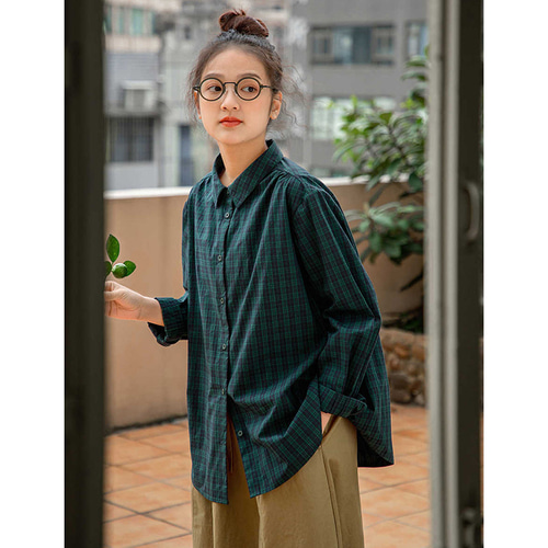 100%コットンブラックウォッチシャツ 長袖格子シャツ S-Lサイズ