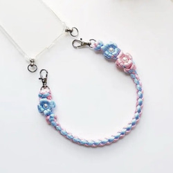 ♡パラコード 首輪 お花モチーフつき 紺×レッド トリコロールカラー