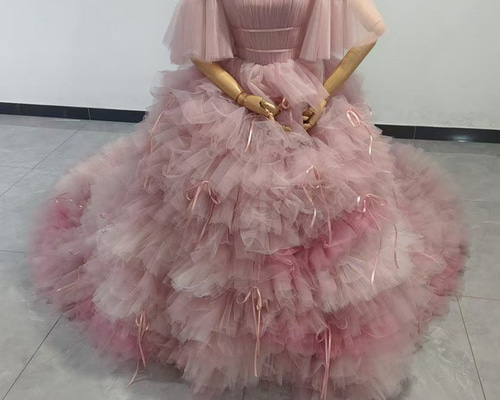 人気上昇！韓国風カラードレス 3色ピンク もこもこチュールドレス