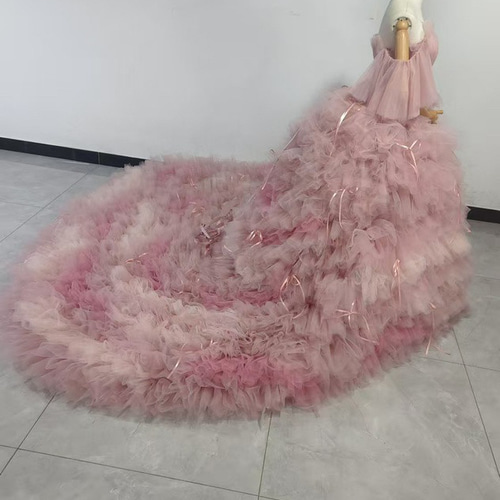 人気上昇！韓国風カラードレス 3色ピンク もこもこチュールドレス