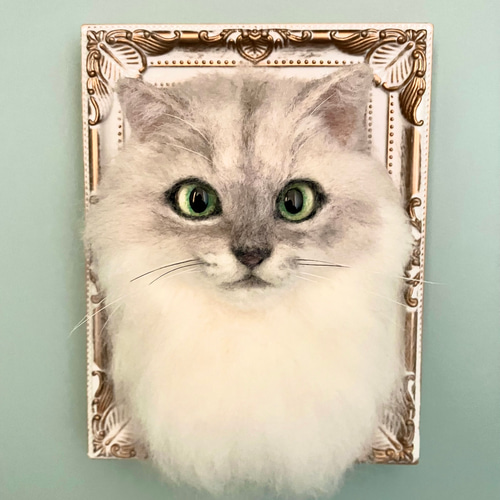 羊毛フェルト　オーダー　猫　【yuu様ページ】 オーダー うちの子 羊毛フェルト フレーム 猫 枠猫 額縁 リアル