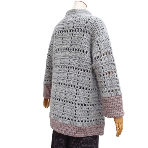 美品　SIROGOJNO　シロゴイノ　手編み　ニット　コート　タグ付き【希少】 総手編み 優雅なデコルテを演出するシルバーグレーの格子編みニット