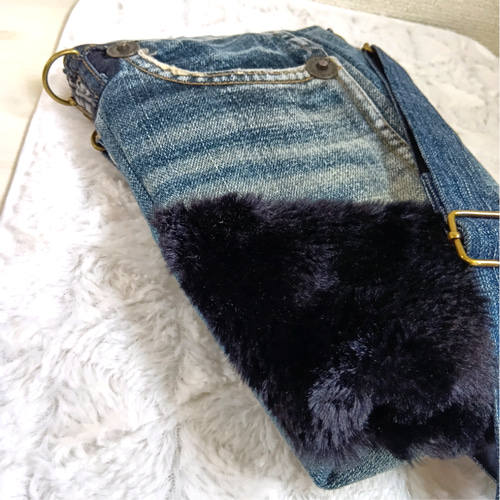 1【デニム✕猫】大人格好いいデニムバッグ！ショルダー リメイク