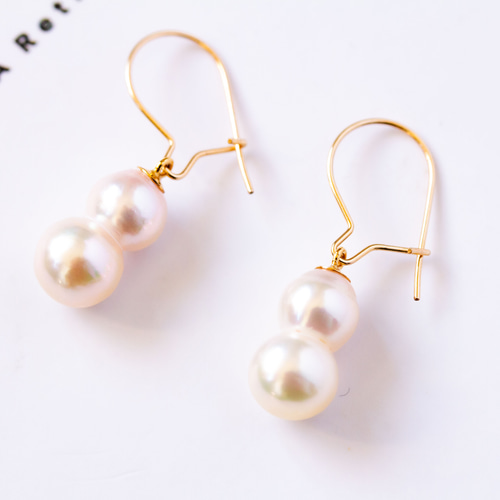 あこや双子パール フレンチフックピアス 14KGF ピアス（スタッド・一粒