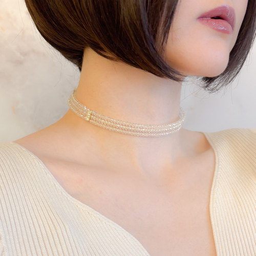 PRADA 洗練 ガラスビーズ チョーカー 全3色 朝の光：アグライアの首飾り：クリアホワイトのガラスビーズの3