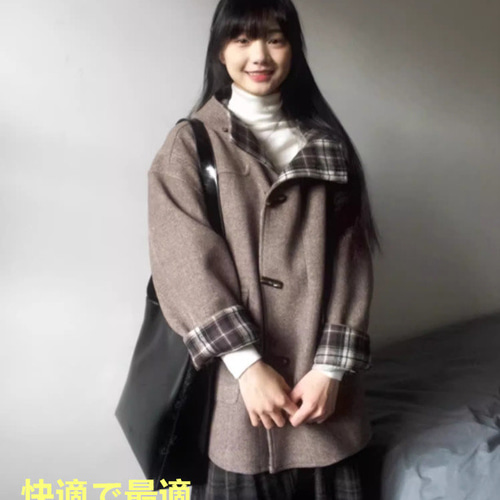 LAULÉN ベージュファーコート ボタン付き stand collar fur coat /スタンドカラーボタンファーミドルコート