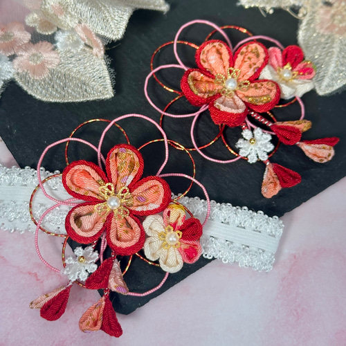 和風 ベビー ヘアバンド つまみ細工 100日祝い 百日祝い お食い初め