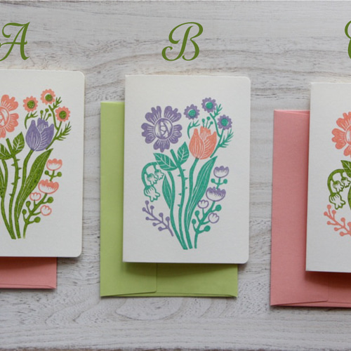 版画のグリーティングカード ブーケ メッセージカード