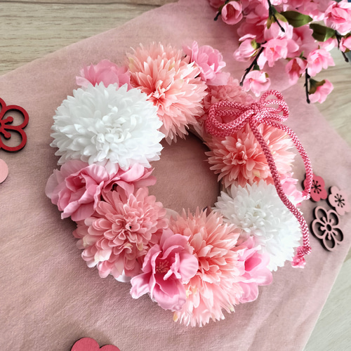ひな祭りリース 桃の節句 桃の花 春を告げるスプリングリース 造花
