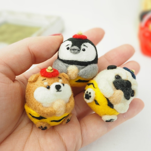 受注製作】‐節分コスプレ‐まゆペンギンのヒナおに(赤鬼・青鬼) 羊毛