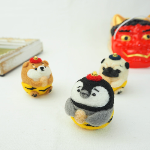 受注製作】‐節分コスプレ‐まゆペンギンのヒナおに(赤鬼・青鬼) 羊毛
