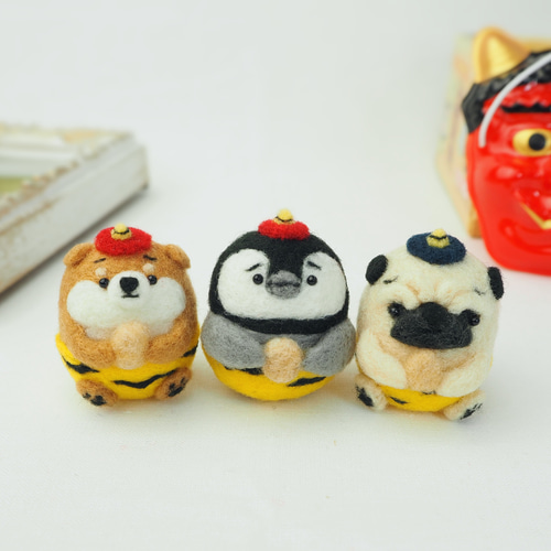 受注製作】‐節分コスプレ‐まゆペンギンのヒナおに(赤鬼・青鬼) 羊毛