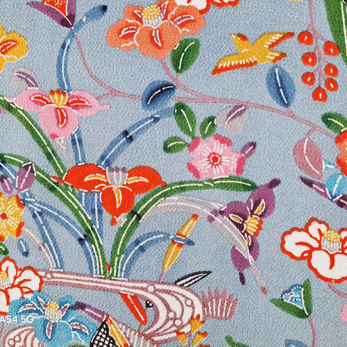 ワンタッチ着物 くらわん着物 正絹小紋リメイク くすみ水色紅型