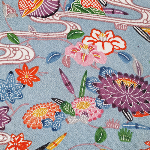 ワンタッチ着物 くらわん着物 正絹小紋リメイク くすみ水色紅型