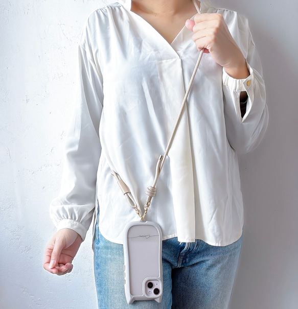 ベルト付き(猫耳) iphone17 16e 透明  シンプル 名入れ プリント無料 ショルダー+マクラメベルト付き 17枚目の画像