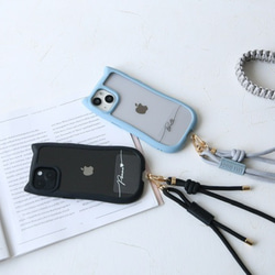 ベルト付き(猫耳) iphone17 16e 透明  シンプル 名入れ プリント無料 ショルダー+マクラメベルト付き 14枚目の画像