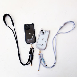 ベルト付き(猫耳) iphone17 16e 透明  シンプル 名入れ プリント無料 ショルダー+マクラメベルト付き 2枚目の画像