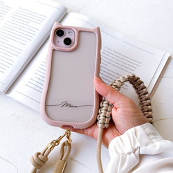 ベルト付き(猫耳) iphone17 16e 透明  シンプル 名入れ プリント無料 ショルダー+マクラメベルト付き 10枚目の画像