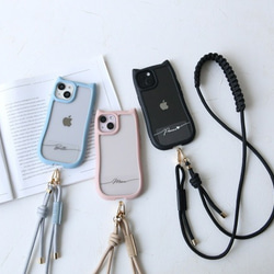 ベルト付き(猫耳) iphone17 16e 透明  シンプル 名入れ プリント無料 ショルダー+マクラメベルト付き 11枚目の画像