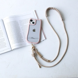 ベルト付き(猫耳) iphone17 16e 透明  シンプル 名入れ プリント無料 ショルダー+マクラメベルト付き 13枚目の画像