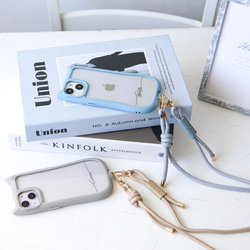 ベルト付き(猫耳) iphone17 16e 透明  シンプル 名入れ プリント無料 ショルダー+マクラメベルト付き 8枚目の画像