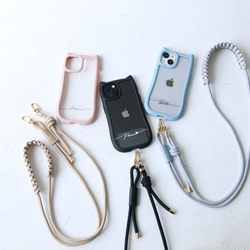 ベルト付き(猫耳) iphone17 16e 透明  シンプル 名入れ プリント無料 ショルダー+マクラメベルト付き 15枚目の画像
