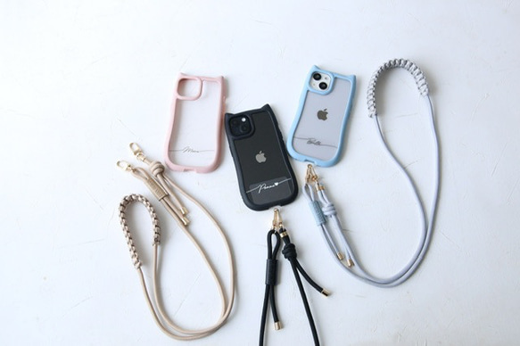 ベルト付き(猫耳) iphone17 16e 透明  シンプル 名入れ プリント無料 ショルダー+マクラメベルト付き 15枚目の画像