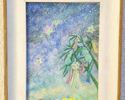 額入り原画『願いを込めて』ポストカードサイズ アート インテリア