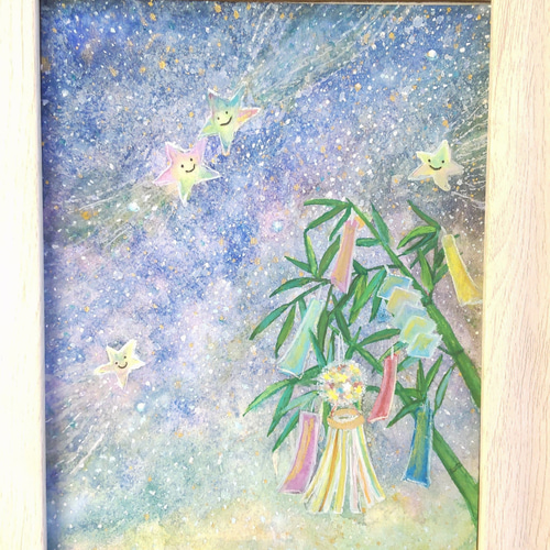 額入り原画『願いを込めて』ポストカードサイズ アート インテリア