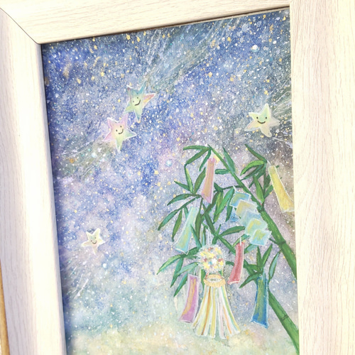 額入り原画『願いを込めて』ポストカードサイズ アート インテリア