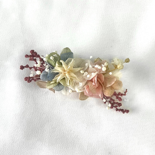 ドライフラワーのちいさなヘアクリップ / マーブル ブルー×ピンク系  