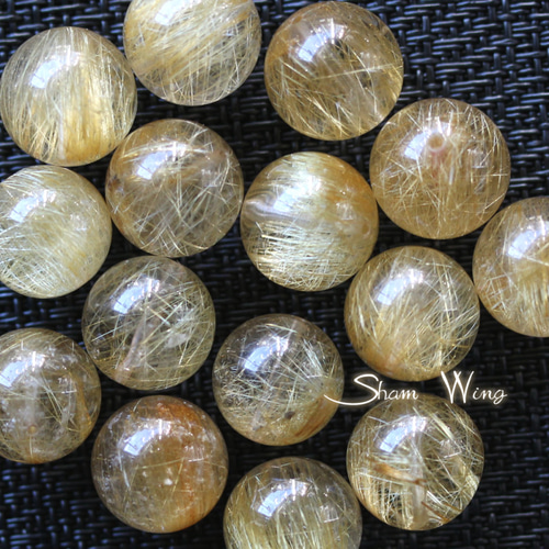 高品質 大粒ゴールドルチルクォーツ ラウンド約14.4～14.8mm☆1粒