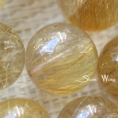 高品質 大粒ゴールドルチルクォーツ ラウンド約14.4～14.8mm☆1粒