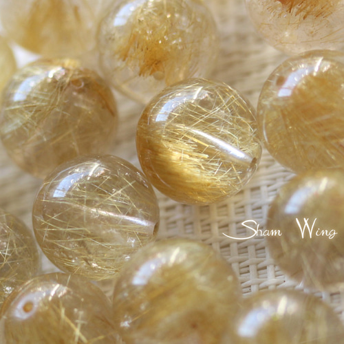 高品質 大粒ゴールドルチルクォーツ ラウンド約14.4～14.8mm☆1