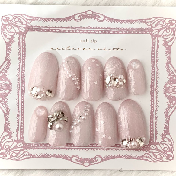 新作 くすみピンクなマグとリボンネイルチップ 大人可愛い