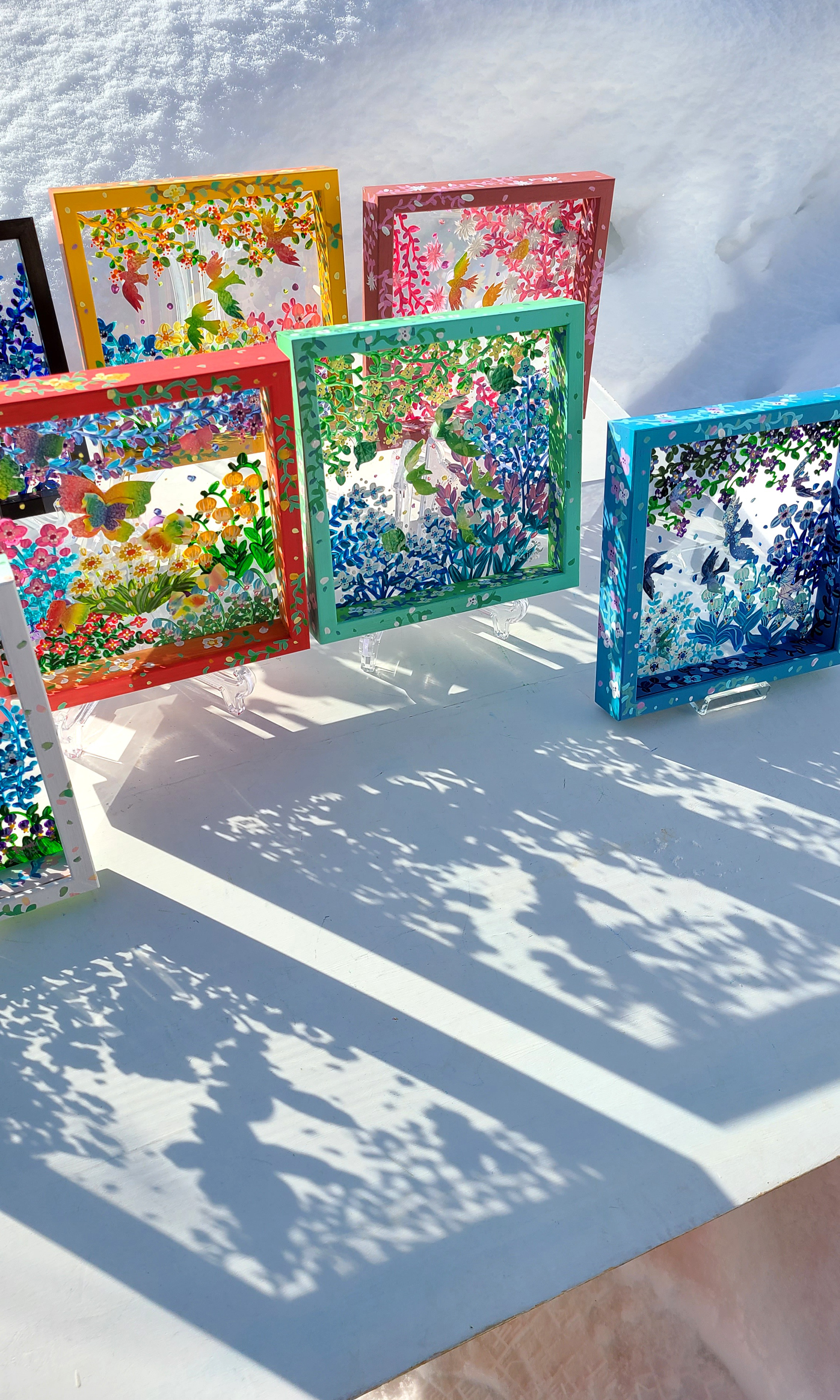 【好きな色でオーダーメイド】花庭散歩　透明アート　Mサイズ32cm