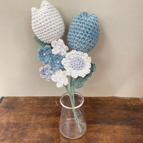 ひまわり デイジー かすみ草 花束 編み物 枯れない花 お祝い ブーケ