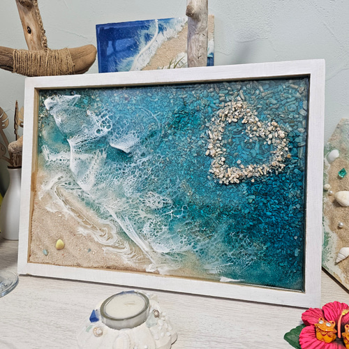 海を感じるインテリア レジン海アート ハートリーフビーチ 立体