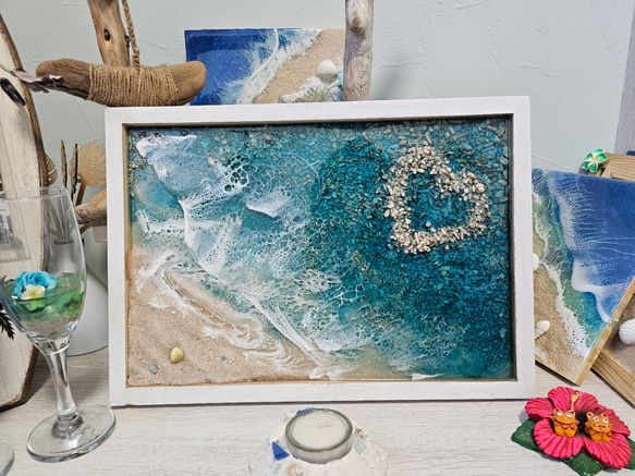 海を感じるインテリア レジン海アート ハートリーフビーチ 立体