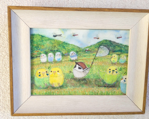 インコ 絵画 手描き 大型 額縁 ec7938932dca627d74c6903903d473