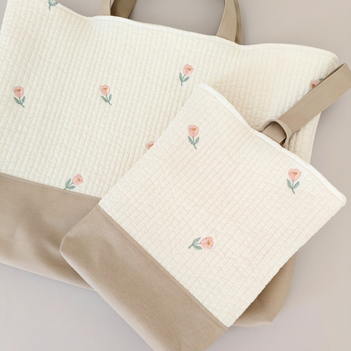 レッスンバッグ スニーカー袋　ヌビ　チューリップ刺繍　デイジー刺繍 お名前刺繍】全5色ヌビマーガレットレッスンバッグ レッスン