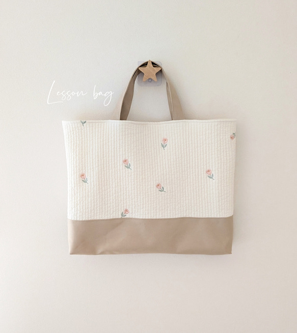 チューリップ刺繍のヌビバッグ レッスンバッグ ヌビバッグ